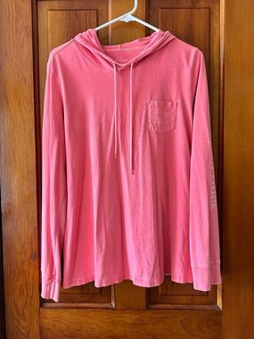 Vineyard Vines Coral Pink Hooded Long-Sleeve Pocket Tee Sze L